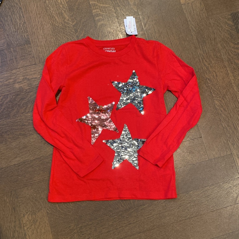 Crewcuts NWT girls 12 red sequin lenticular stars long sleeve T darling!